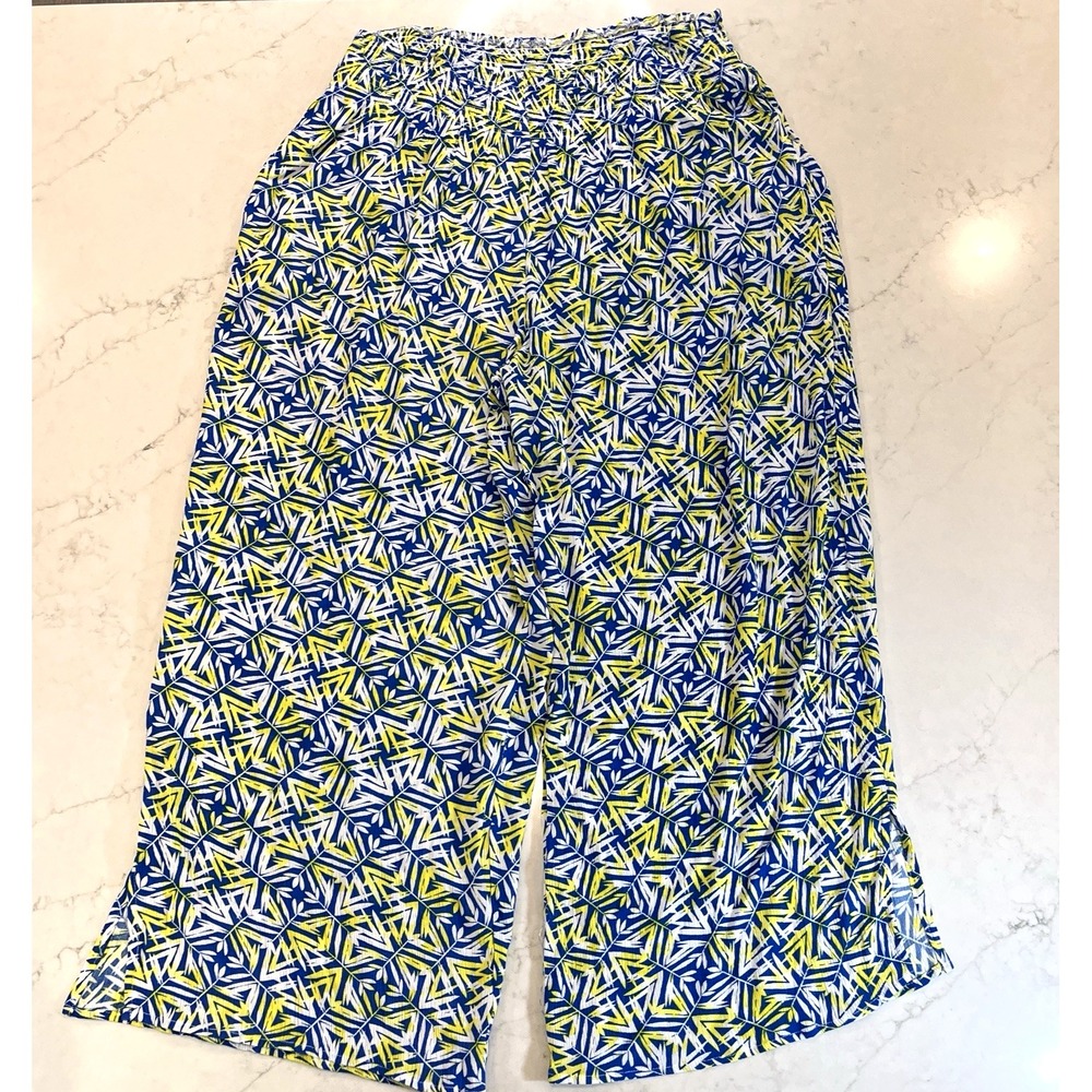 SLIM SATION Multiples Womens XL Wide Leg Ruched Elastic Waist Pattern Flowy Pant